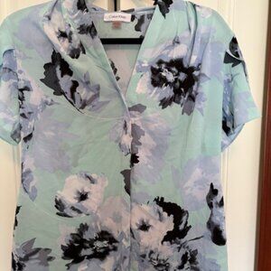 TWO Calvin Klein v neck tops, Medium, one floral one cream